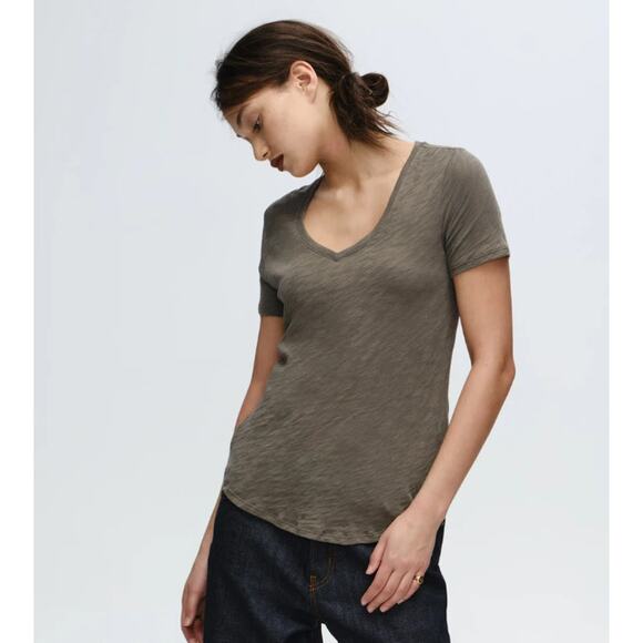 ATM Women Charcoal Gray V-neck T-Shirt 100% Cotton Basic Minimalist size Medium - Picture 1 of 10
